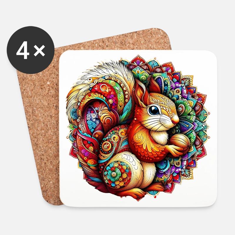Eichhörnchen mit Mandalas verziert - Untersetzer (4er-Set) - Weiß