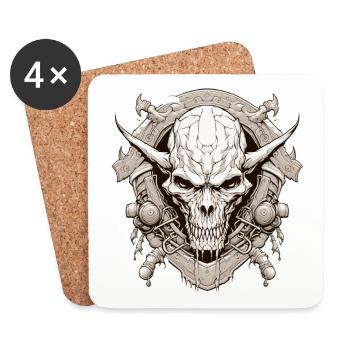 Dark Fantasy Wappen Dämonenschädel RPG Shirt - Untersetzer (4er-Set) - Weiß - Vorne