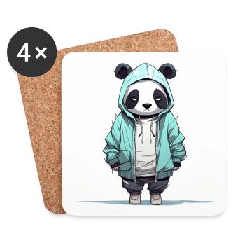 Sweat à capuche panda style rap stylisé chemise streetwear - Dessous de verre (lot de 4) - blanc - Devant