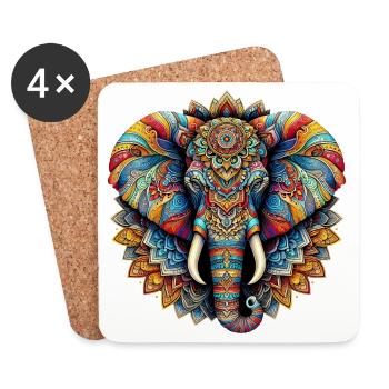 Elephant decorated with Mandalas - Coasters (set of 4) - white - Front