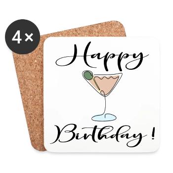 LINE ART ALLES GUTE ZUM GEBURTSTAG COCKTAIL - Untersetzer (4er-Set) - Weiß - Vorne