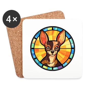 Russe Toy Terrier chien race vitrail Colorf - Dessous de verre (lot de 4) - blanc - Devant