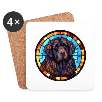 Newfoundland Dog Breed Stained Glass Colorful Wate - Coasters (set of 4) - white - Front