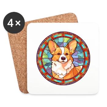 Pembroke Welsh Corgi chien race vitrail couleur - Dessous de verre (lot de 4) - blanc - Devant