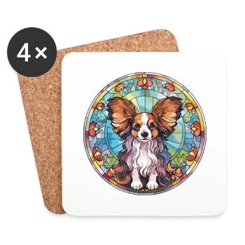 Papillon chien race vitrail coloré watercol - Dessous de verre (lot de 4) - blanc - Devant