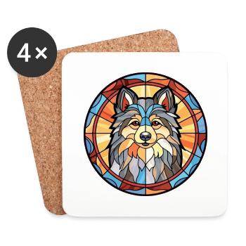 Chien de Laponie suédois race vitrail coloré - Dessous de verre (lot de 4) - blanc - Devant