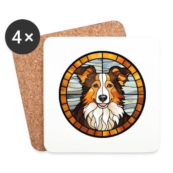Scotch Collie chien race vitrail coloré Wat - Dessous de verre (lot de 4) - blanc - Devant