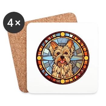 Silky Terrier chien race vitrail coloré Wat - Dessous de verre (lot de 4) - blanc - Devant