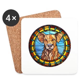 Taigan Dog Breed Stained Glass Colorful Watercolor - Coasters (set of 4) - white - Front