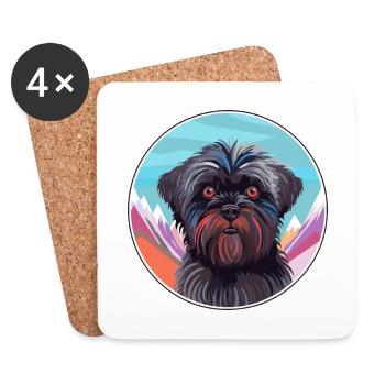 Affenpinscher chien race dessin animé kawaii aquarelle - Dessous de verre (lot de 4) - blanc - Devant