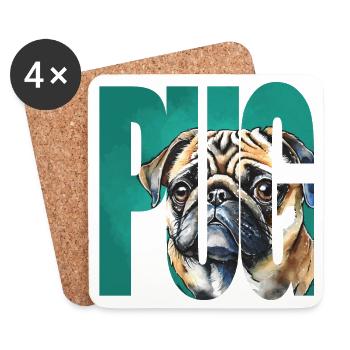 Mops Portrait - Untersetzer (4er-Set) - Weiß - Vorne