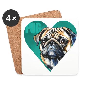 Mops Portrait - Untersetzer (4er-Set) - Weiß - Vorne