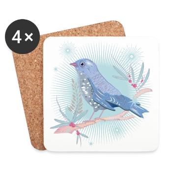 bläulicher Vogel mit Misteln im Winter Stimmung - Untersetzer (4er-Set) - Weiß - Vorne
