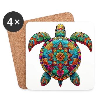 Tortue de mer décorée de Mandalas - Dessous de verre (lot de 4) - blanc - Devant