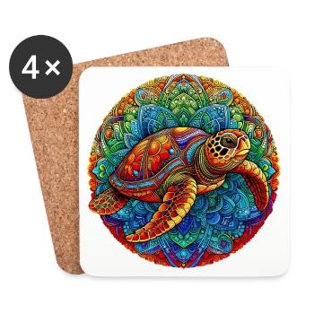 Tortue de mer décorée de Mandalas - Dessous de verre (lot de 4) - blanc - Devant