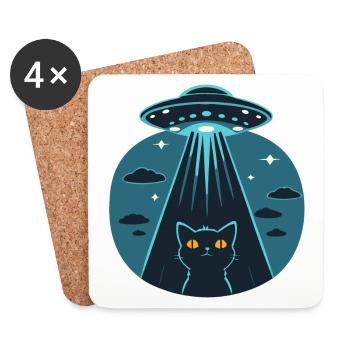 Funny UFO, Alien, Cat - Coasters (set of 4) - white - Front