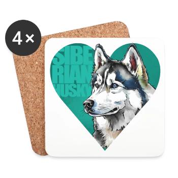 Siberian Husky Portrait - Coasters (set of 4) - white - Front