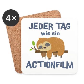 Jeder Tag wie ein Actionfilm Faultier - Untersetzer (4er-Set) - Weiß - Vorne