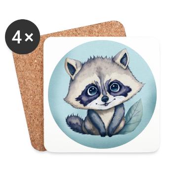 Illustration aquarelle Bébé Raton-laveur Mignon - Dessous de verre (lot de 4) - blanc - Devant