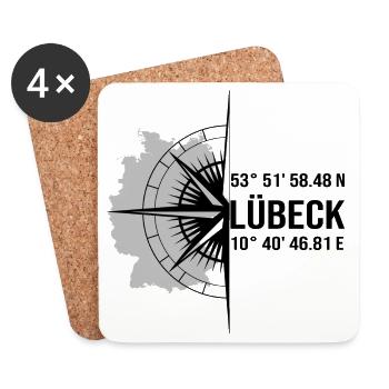 Koordinaten Lübeck - Untersetzer (4er-Set) - Weiß - Vorne