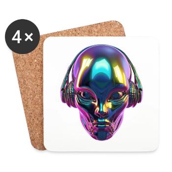 Chromatic Alien Head with Headphones - Coasters (set of 4) - white - Front