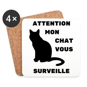 attention mon chat vous surveille humour - Dessous de verre (lot de 4) - blanc - Devant