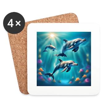 Delfin-Poster, Delfine, Meeresboden - Untersetzer (4er-Set) - Weiß - Vorne