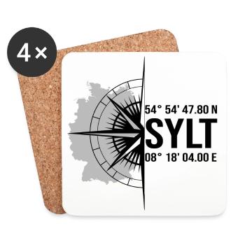 Koordinaten Sylt - Untersetzer (4er-Set) - Weiß - Vorne