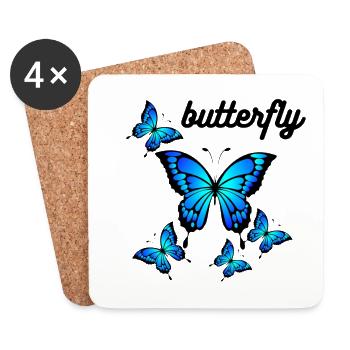 Blue Butterflies on Midnight Black - Coasters (set of 4) - white - Front
