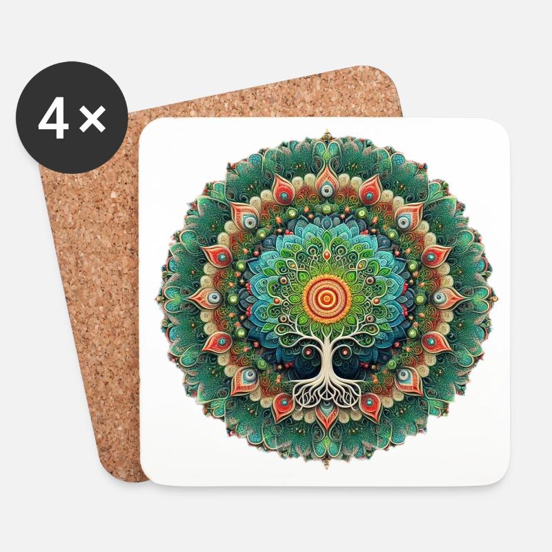 Mandala Baum des Lebens Bunt - Untersetzer (4er-Set) - Weiß
