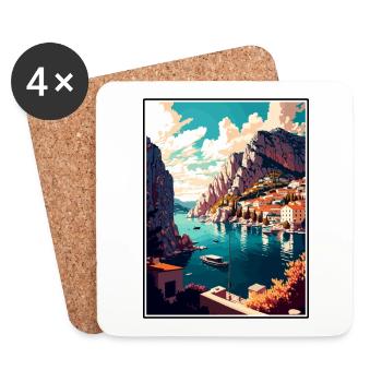 Omis Kroatien Vintage Reiseposter WPA Souvenir - Untersetzer (4er-Set) - Weiß - Vorne