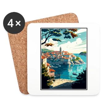 Dubrovnik Neretva Croatia Vintage Travel Poster - Coasters (set of 4) - white - Front