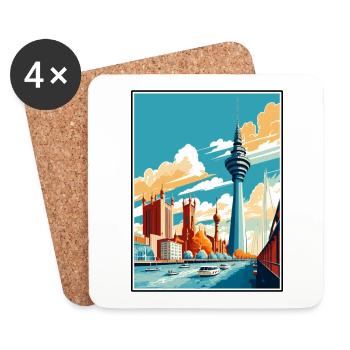 Dusseldorf Germany Vintage Travel Poster Souvenir - Coasters (set of 4) - white - Front