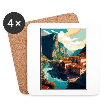 Amasra Turquie Vintage voyage affiche WPA Souvenir - Dessous de verre (lot de 4) - blanc - Devant