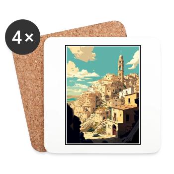 Matera Italy Vintage Travel Poster WPA Souvenir - Coasters (set of 4) - white - Front