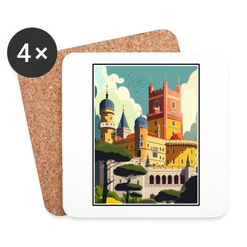 Sintra Portugal Vintage voyage affiche WPA Souvenir - Dessous de verre (lot de 4) - blanc - Devant