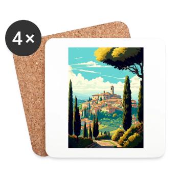 Montepulciano Italie Vintage voyage affiche Souvenir - Dessous de verre (lot de 4) - blanc - Devant
