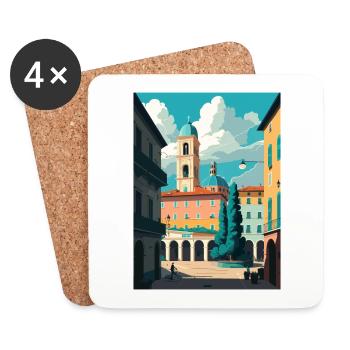 Bologna Decoration Italy Vintage Travel Poster WPA - Coasters (set of 4) - white - Front