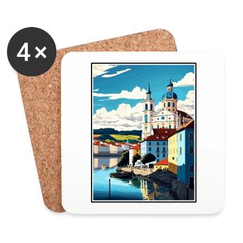 Passau Allemagne Vintage voyage affiche WPA Souvenir - Dessous de verre (lot de 4) - blanc - Devant