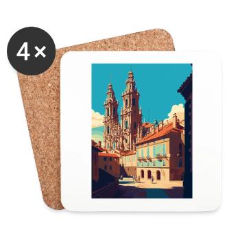 Saint-Jacques-de-Compostelle Espagne Affiche de voyage Vintage - Dessous de verre (lot de 4) - blanc - Devant