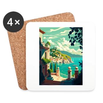 Corfou Grèce Décoration Vintage Voyage Affiche WPA - Dessous de verre (lot de 4) - blanc - Devant