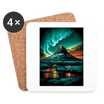 Kirkjufell Iceland Vintage Travel Poster Souvenir - Coasters (set of 4) - white - Front