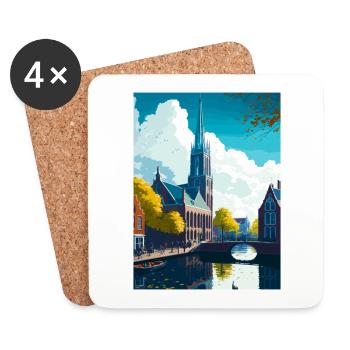 Delft Netherlands Vintage Travel Poster Souvenir - Coasters (set of 4) - white - Front