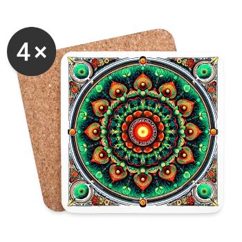 Buntglas-Mandala grün und orange - Untersetzer (4er-Set) - Weiß - Vorne