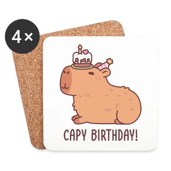 Cute Capybara With Cake On Head Capy Birthday - Coasters (set of 4) - white - Front