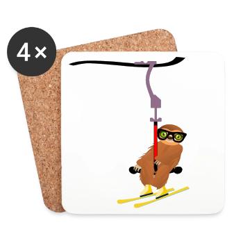 WINTER SPORTS SKIING SLOTHS | LIFT - Coasters (set of 4) - white - Front