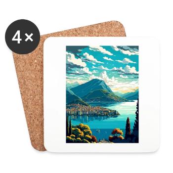 Lugano Switzerland Vintage Travel Poster Souvenir - Coasters (set of 4) - white - Front