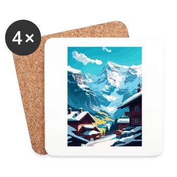 Wengen Switzerland Vintage Travel Poster Souvenir - Coasters (set of 4) - white - Front