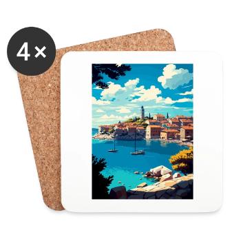 Primosten Croatie Vintage voyage affiche Souvenir - Dessous de verre (lot de 4) - blanc - Devant