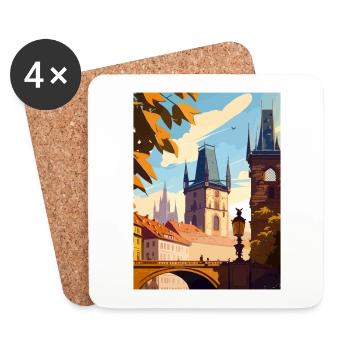 Prague Czech Republic Vintage Travel Poster WPA - Coasters (set of 4) - white - Front